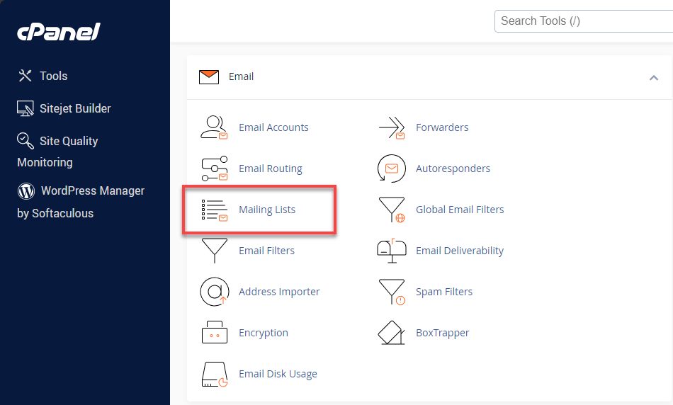 Bluehost cPanel - Mailing List