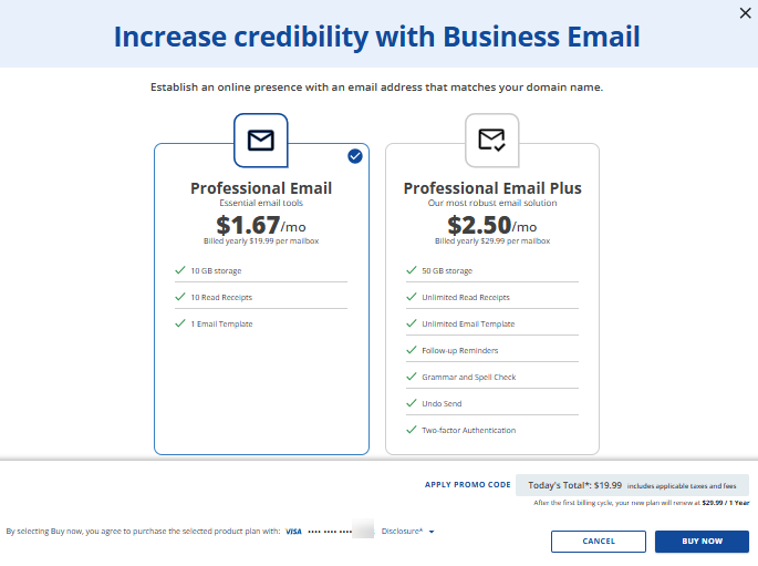 Professional Email - Select Plan