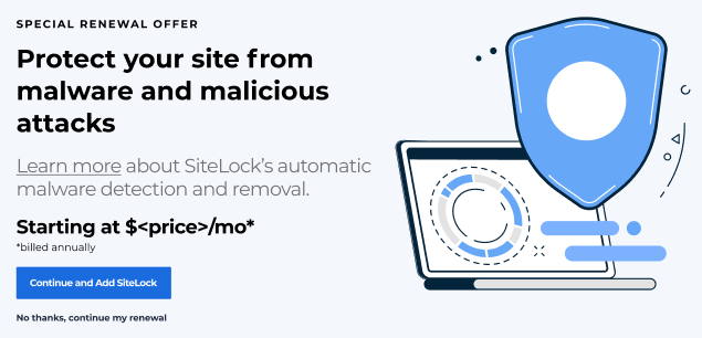 Account Manager - SiteLock Claim Offer page