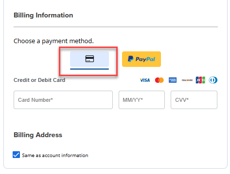Bluehost new signups sign-ups - Select payment type - Credit Card