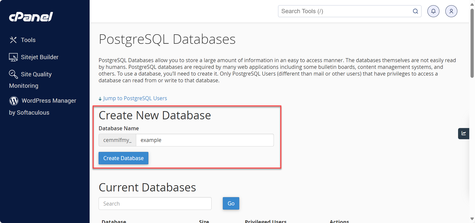 Create New Database field