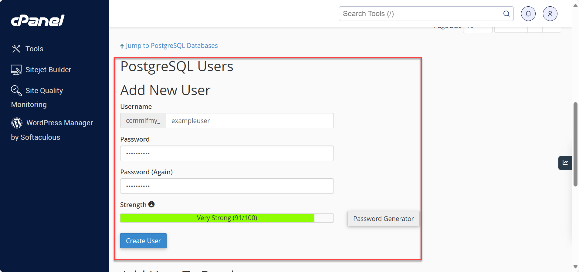 Fields to enter username and password