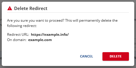 Redirect a Domain - Confirm deletion