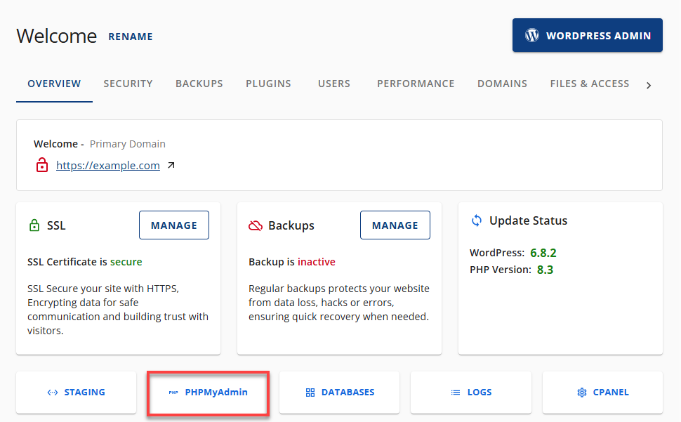 网站概览 - phpMyAdmin