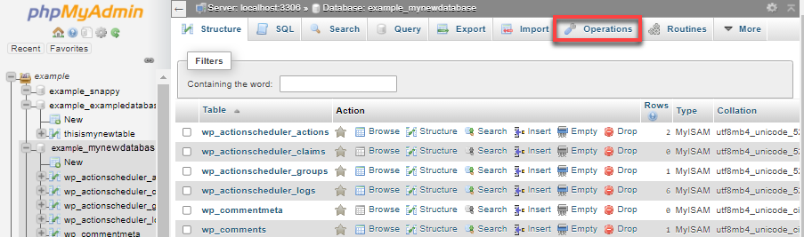 phpMyAdmin 数据库操作