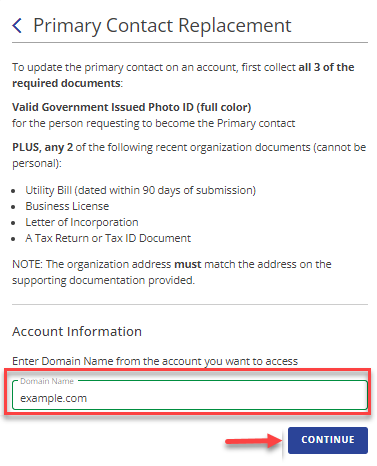 Replace Primary Contact Replacement page
