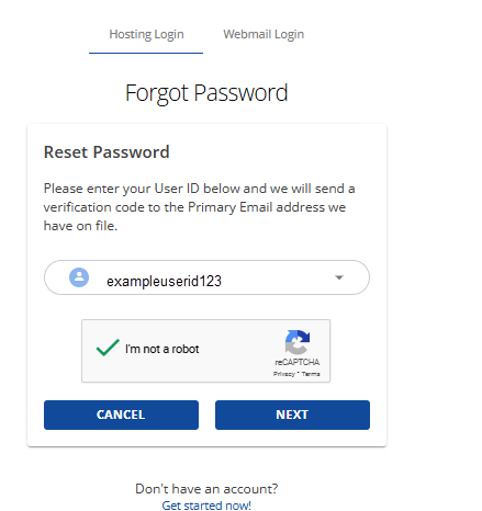reset password screen