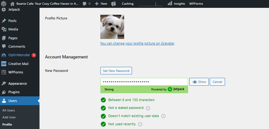 Reset WordPress Password - Enter new password