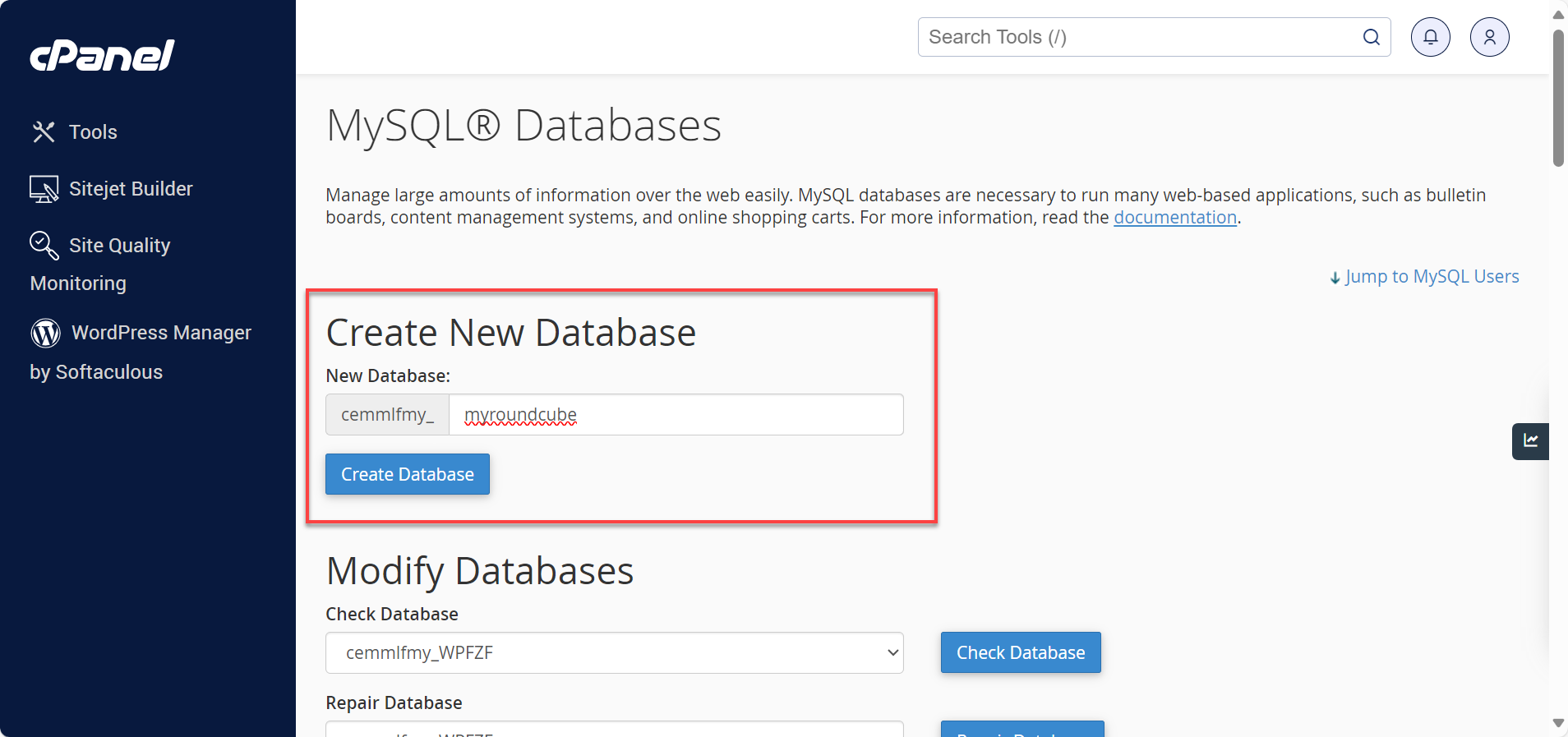 Field to enter new database