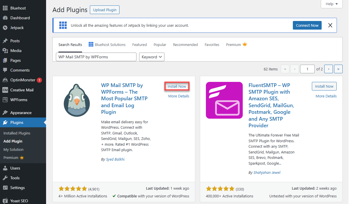 BH WP WP Mail SMTP Install Plugin