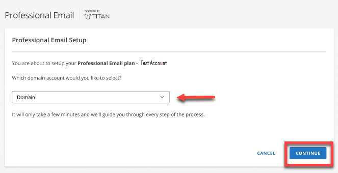 Bluehost Account Manager Email & Office- Professional Email Select Domain