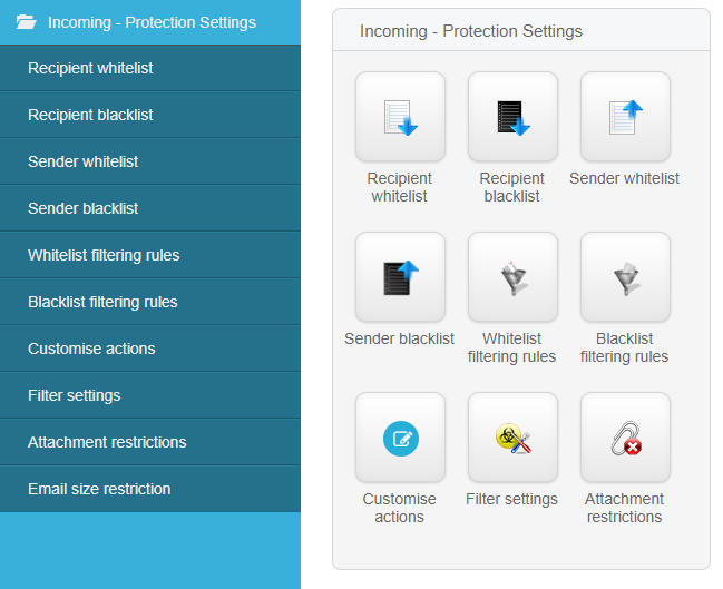 Incoming - Protection Settings folder