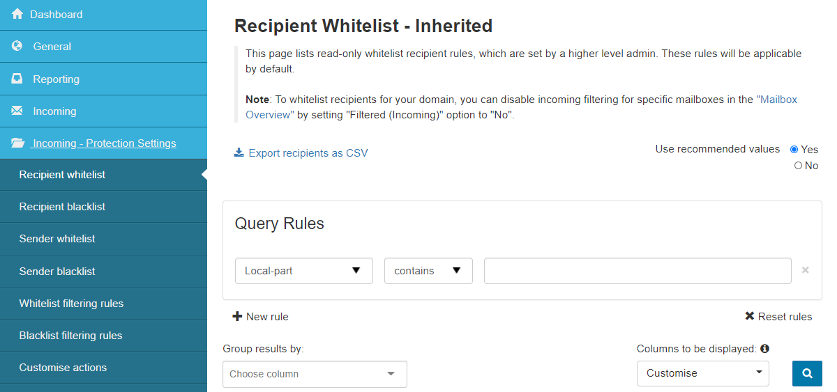 Recipient whitelist option