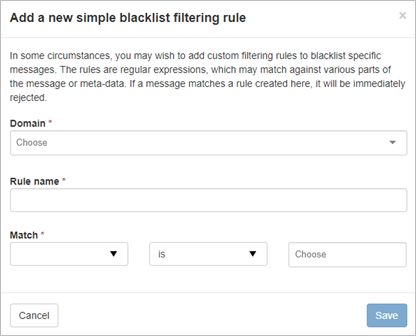 Fields to enter Domain, Rule name, and Match