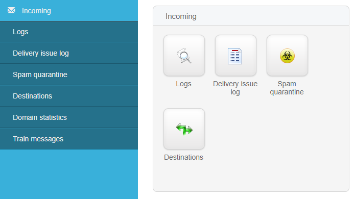 Incoming tab and its options