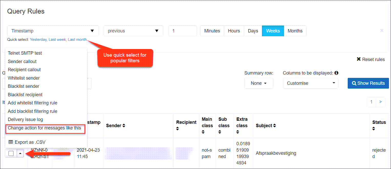 Change action for message files like this option