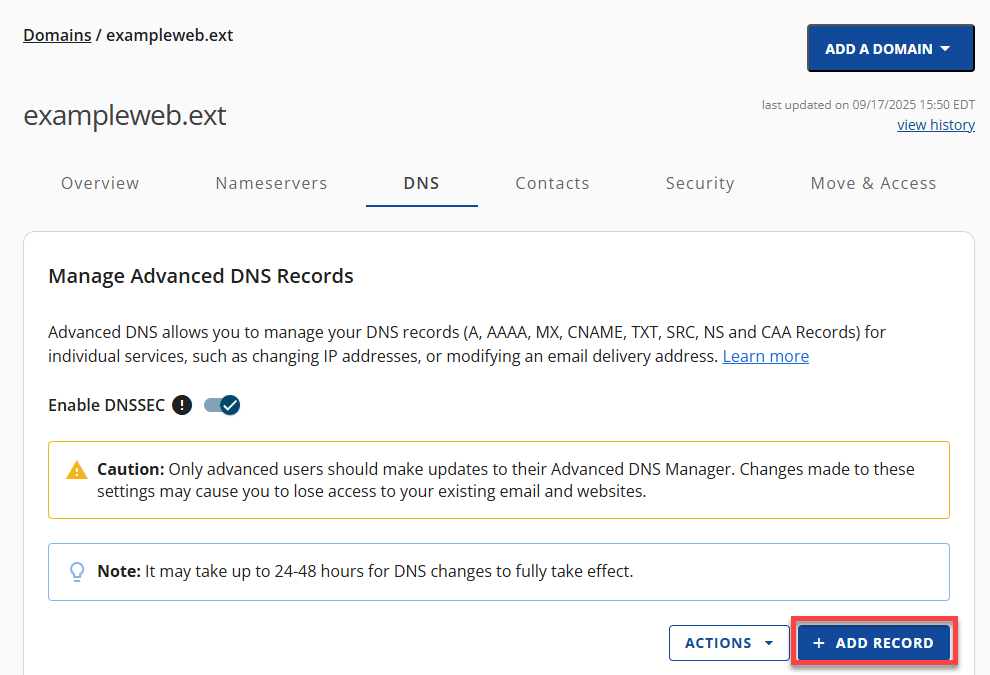 添加 DNS 记录按钮