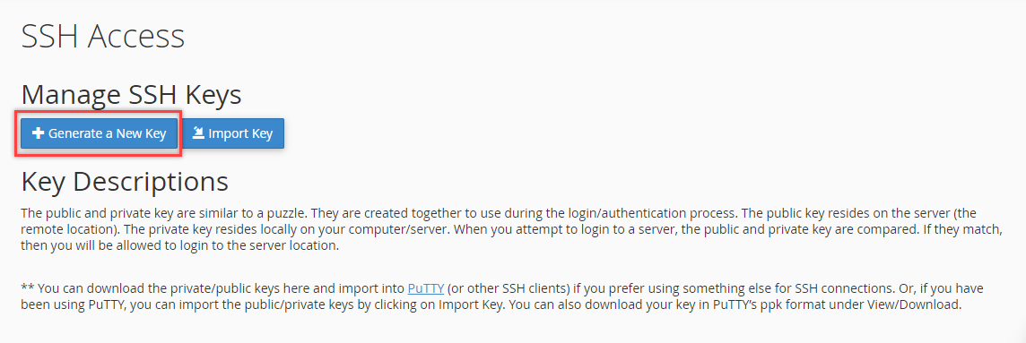 Manage SSH Keys - Generate a New Key