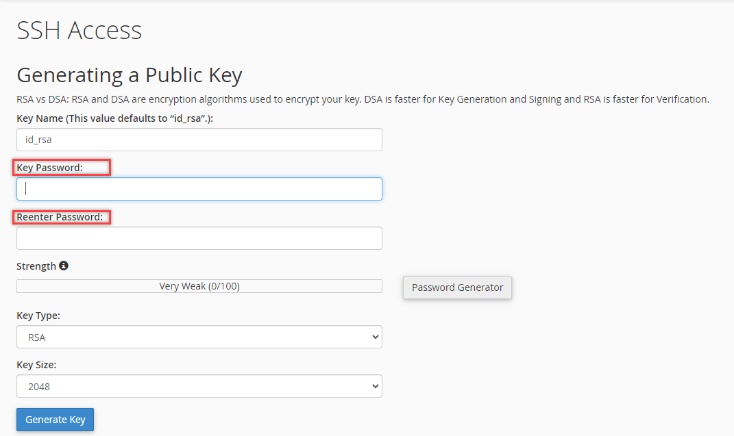 Manage SSH Keys - Enter key password