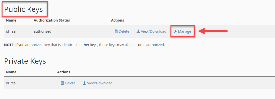 Manage SSH Keys - Public Keys