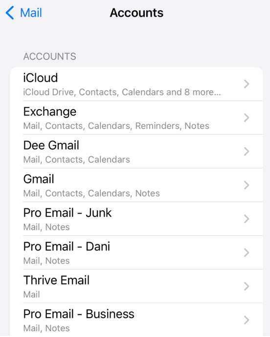 List of email accounts