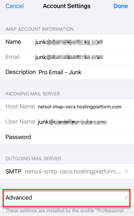 Advanced option within Account Settings