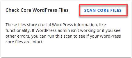 Bluehost 安全选项卡检查核心 WordPress 文件