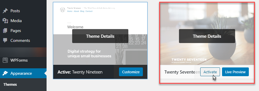 wordpress-theme-activation