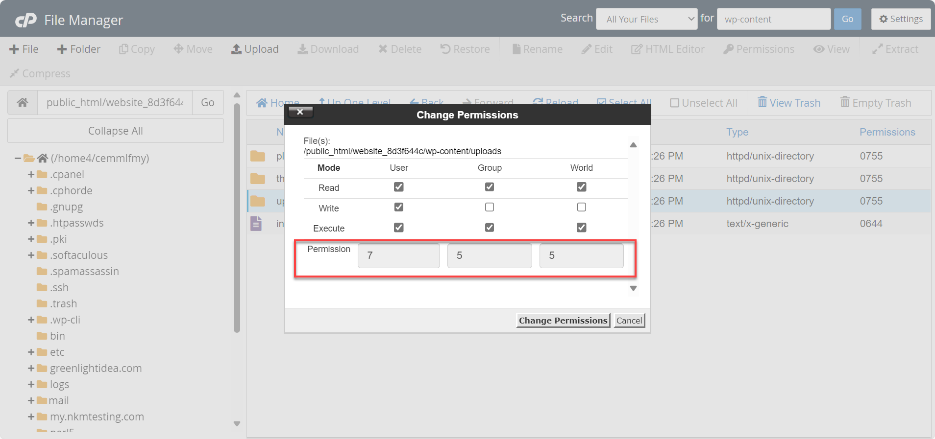更新文件权限的字段