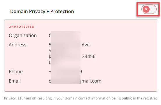 Bluehost Account Manager Domains Tab - Contacts Subtab - Turn On Domain Privacy