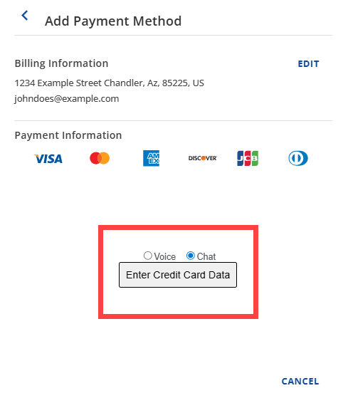 账户管理器 - 付款方式 - 语音或聊天