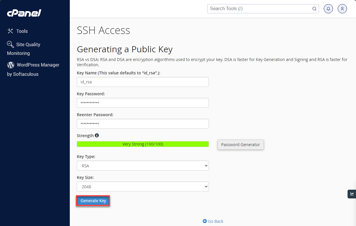 Bluehost cPanel SSH Access Generate Keys