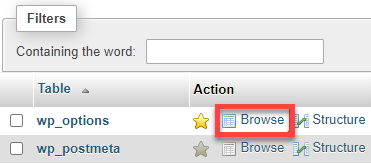 phpMyAdmin - 浏览 wp_options