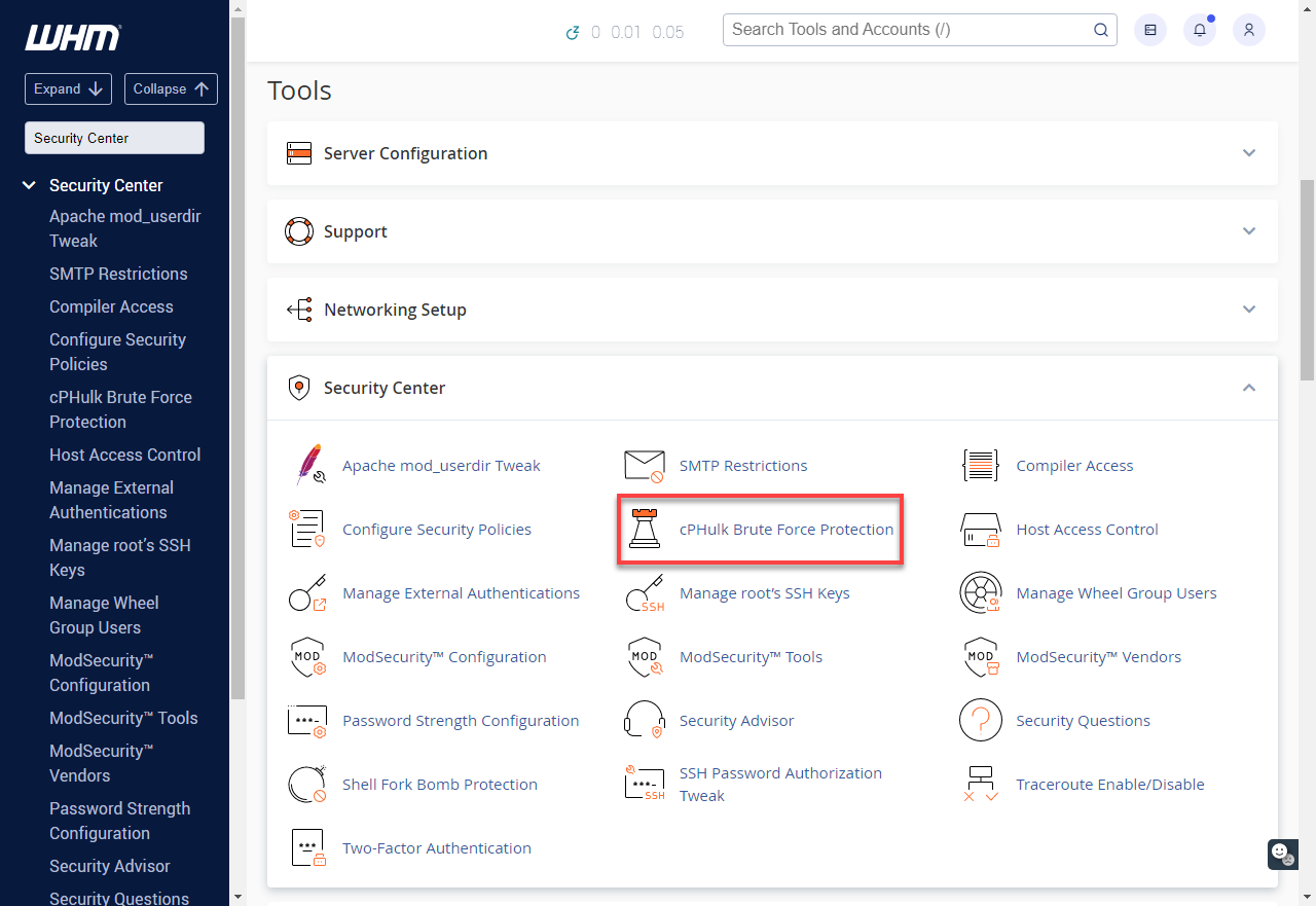 WHM Search Security Center