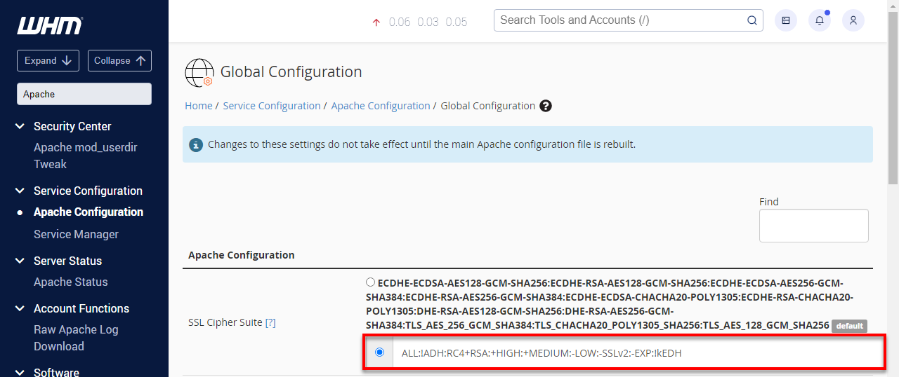 WHM Global Configuration