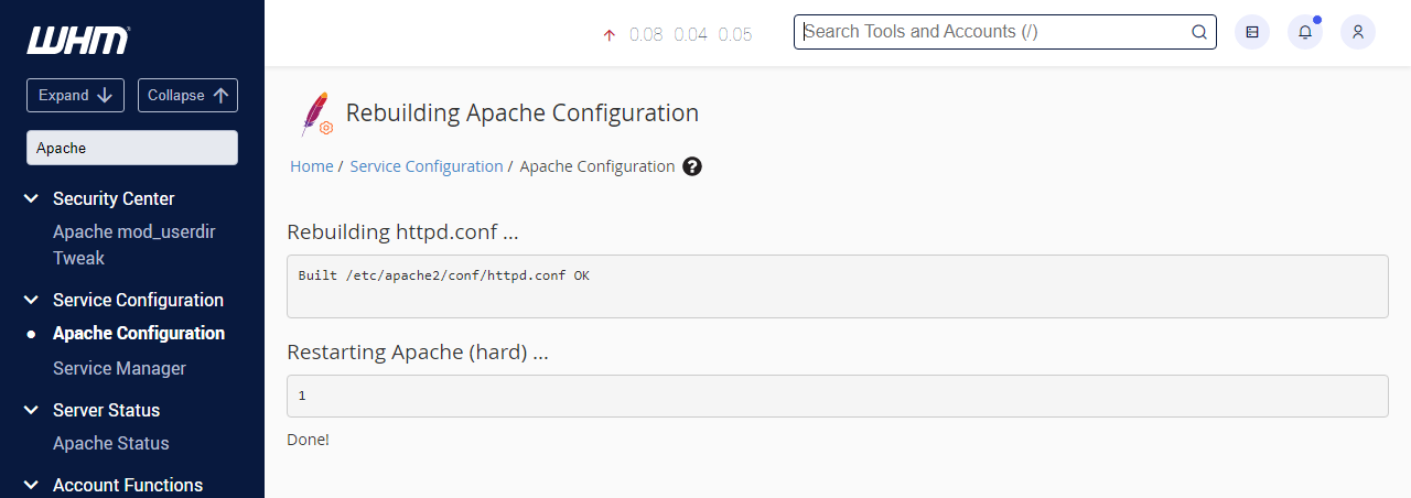 Rebuild Configuration and Restart Apache