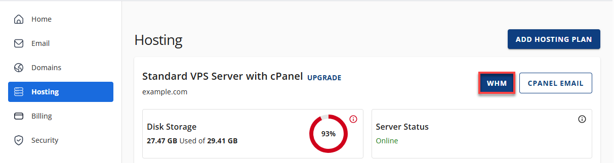 BH VPS和专用WHM访问