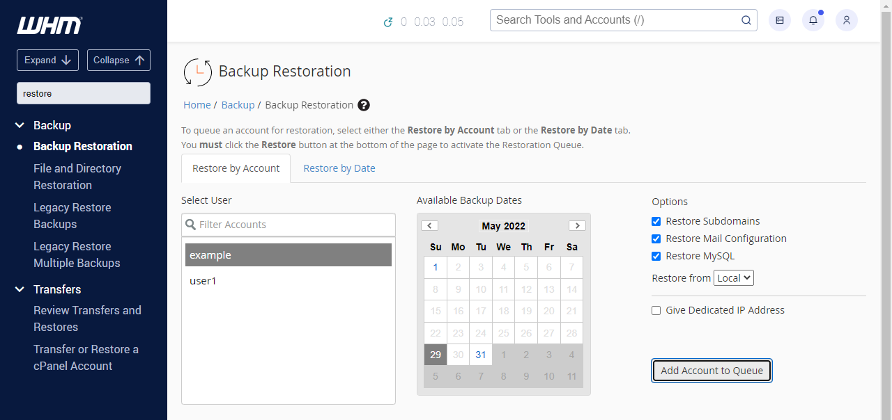 图 1 Backup Restoration(备份恢复)