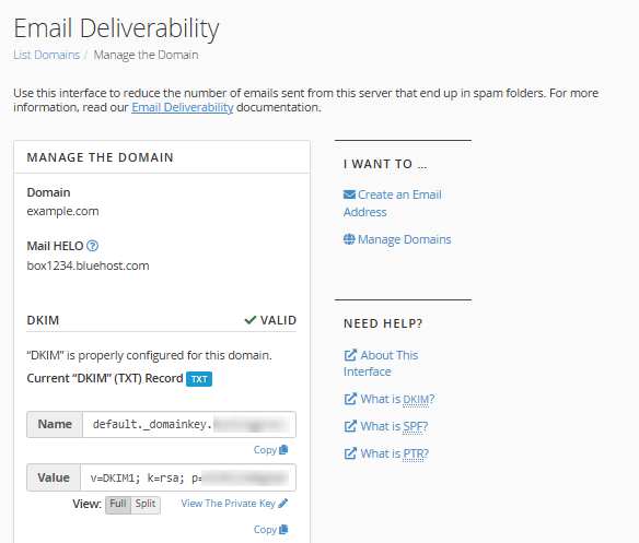 Email - Email Deliverability DKIM Record Value