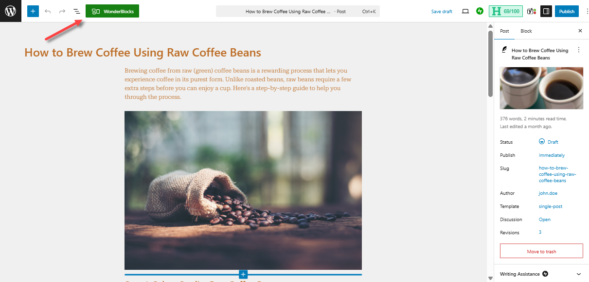 WordPress 仪表板 - WonderBlocks