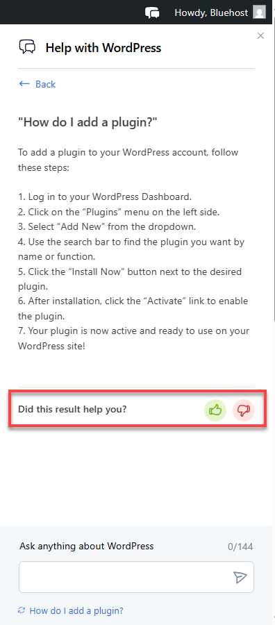 Bluehost WonderSuite WP仪表板 - WonderHelp搜索评分