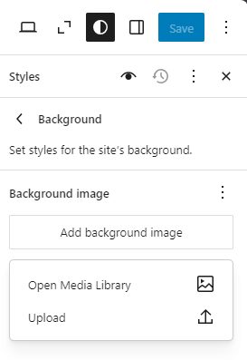 Bluehost WP Dashboard Appearance Editor Elements - Edit Styles Background