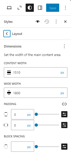 Bluehost WP Dashboard Appearance Editor Elements - Edit Styles Layout