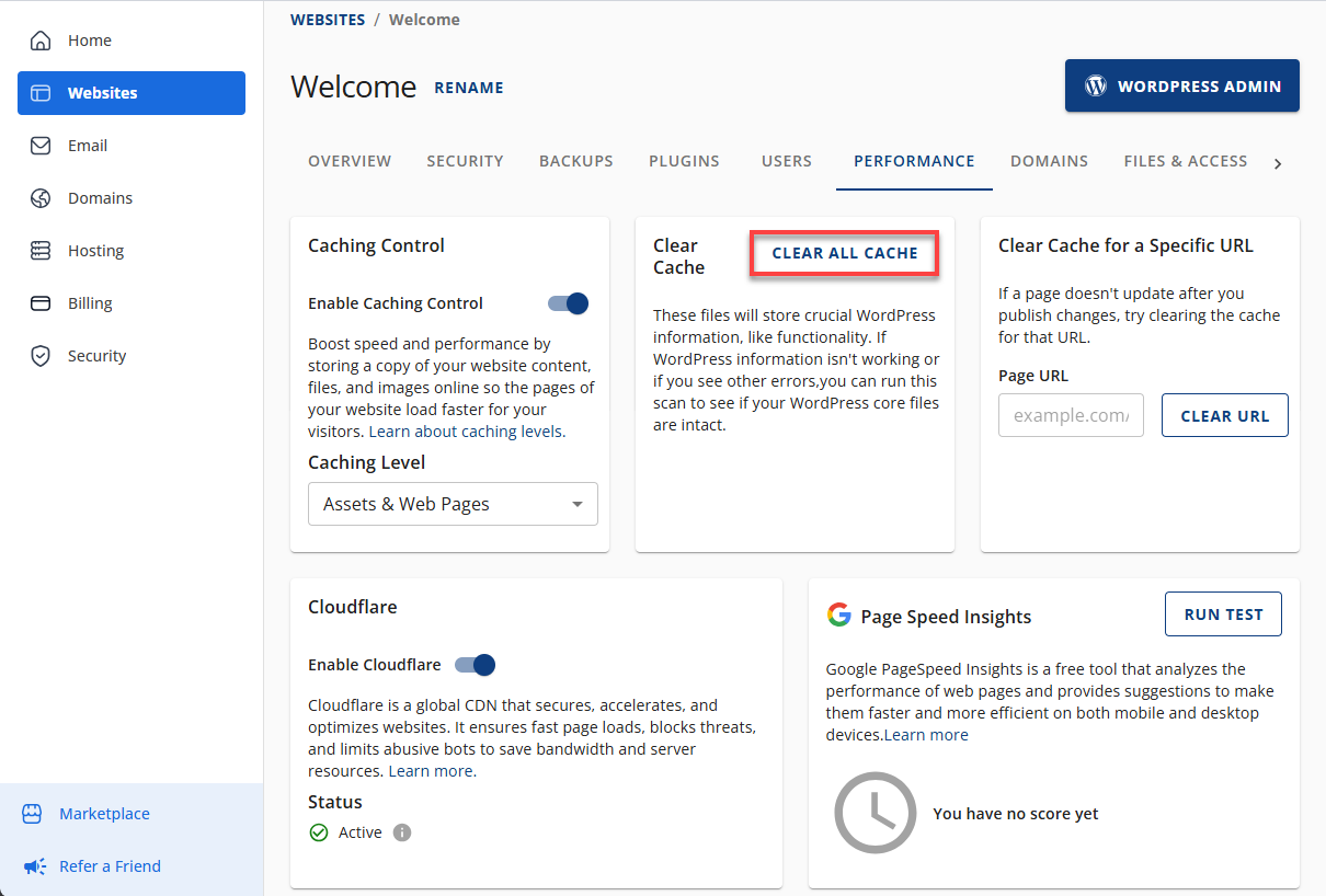BH 在性能选项卡中清除缓存
