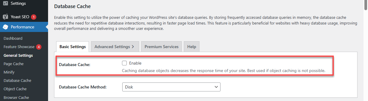 Bluehost WordPress W3 Total Cache Database Cache
