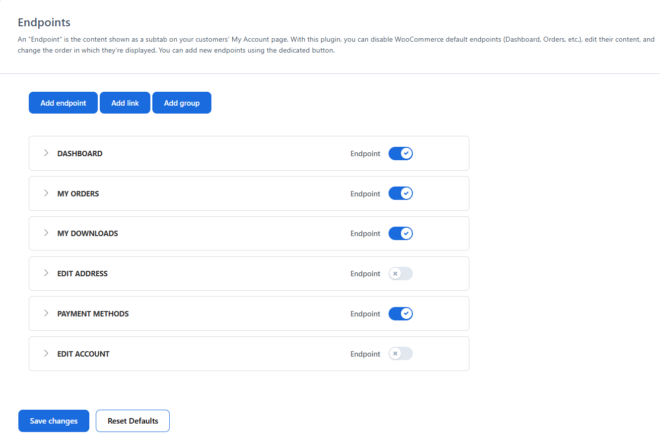 YITH WooCommerce 自定义我的账户页面 - 功能模块 - 默认标签