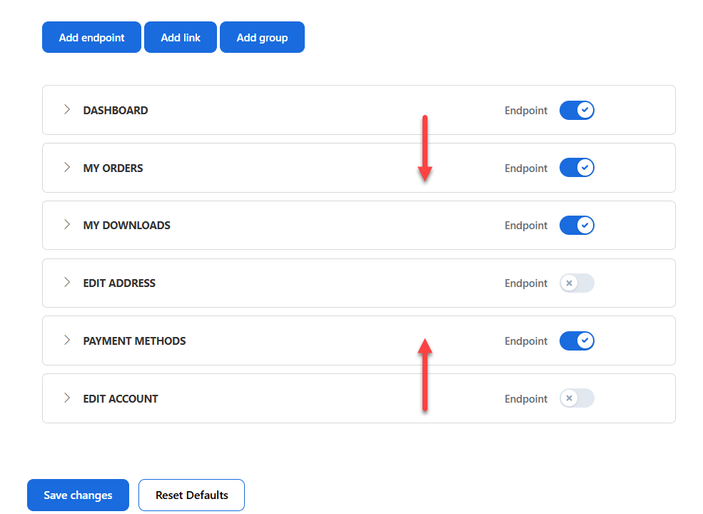 YITH WooCommerce 自定义我的账户页面 - 功能模块 - 拖放功能模块